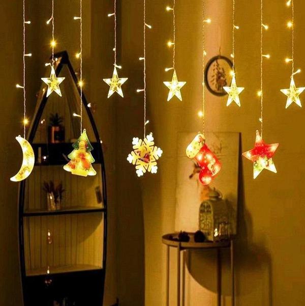 VIP DELUXE 3 METRE YILDIZLI NOEL SALKIM LED IŞIK LED ÇAM AĞACI KAR TANESİ ÇORAP AY YILDIZ FİRGÜRLÜ - Image 1