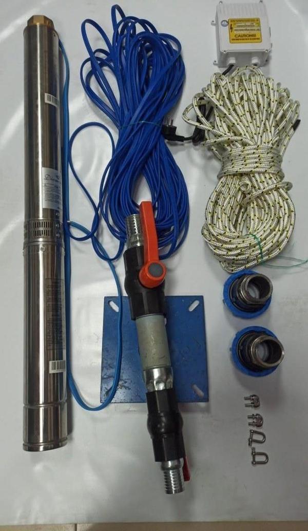 4SDM4/10 1 HP ALARKO 15 MT YASSI KABLOLU VE PANOLU 30 MT HALATLI ÇİFT VANALI AKITMA BAŞLIKLI MONOFAZE TAKIM DALGIÇ POMPA - Image 1