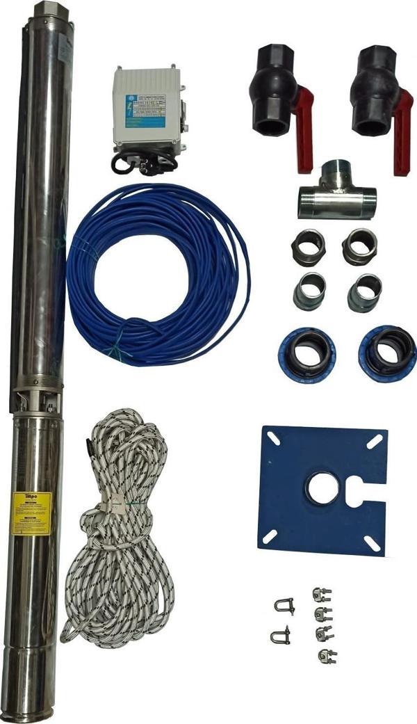 Impo Sk 404/10 1HP Krom Başlıklı  20  MT Yassı Kablolu ve Panolu 40 mt Halatlı Çift Vanalı Akıtma Başlıklı Monofaze Takı - Image 1