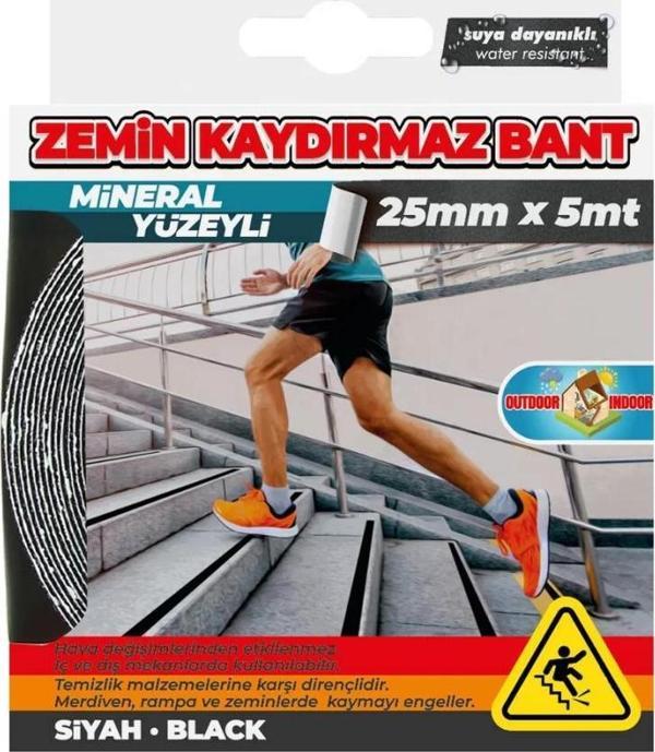Mineral Yüzeyli Siyah Zemin Kaydırmazlık Bandı 25mmx5mt - Image 1