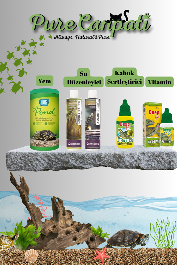 PureCanpati Kaplumbağa Su Düzenleyici Ve Bakım,100 Gr Yem Seti - Image 1