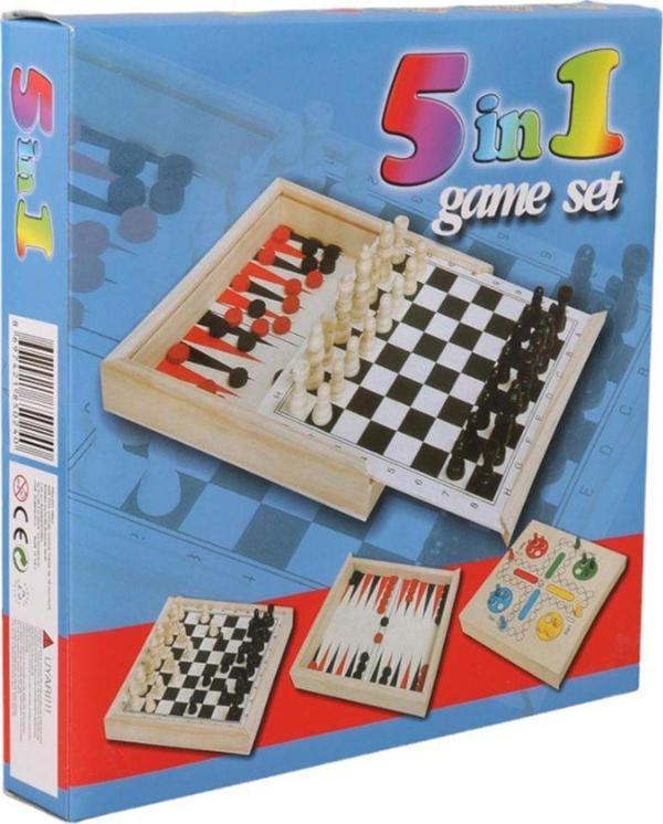 Eser Oyun Ithal Ağaç Beşli Oyun Seti (Satranç, Dama, Tavla, K.Birader, S.Test) - Image 1
