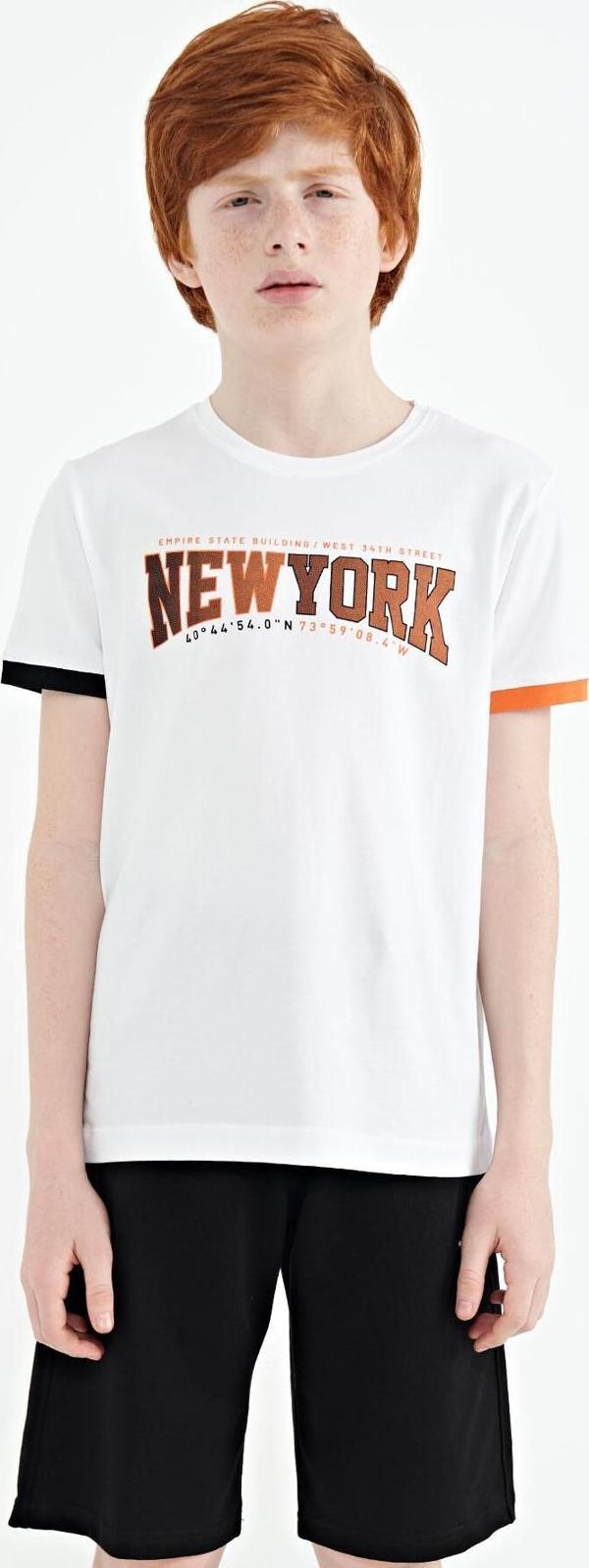 Beyaz Yazı Baskılı Standart Kalıp O Yaka Erkek  Çocuk T-Shirt - 11105 - Image 1