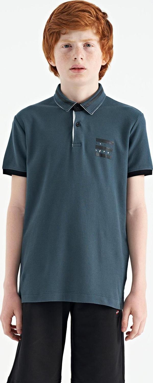 Orman Yeşili Yakası Renk Bloklu Baskı Detaylı Standart Kalıp Erkek Çocuk T-Shirt - 11111 - Image 1