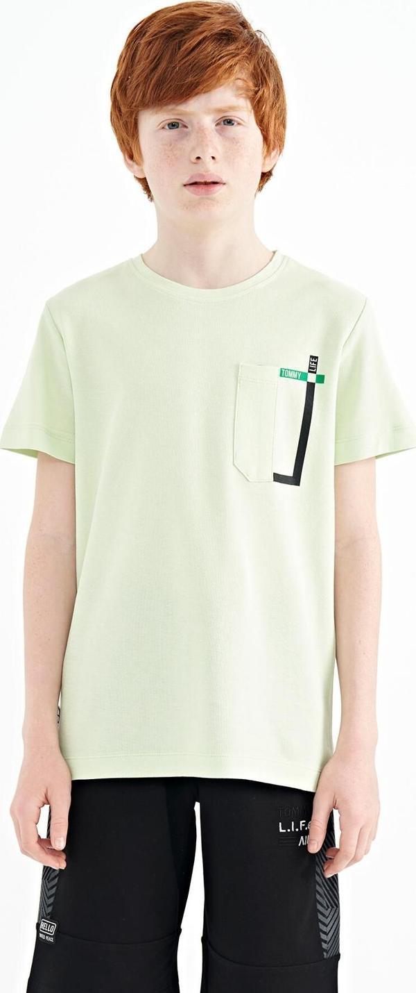 Açık Yeşil Cep Detaylı O Yaka Standart Kalıp Erkek Çocuk T-Shirt - 11120 - Image 1
