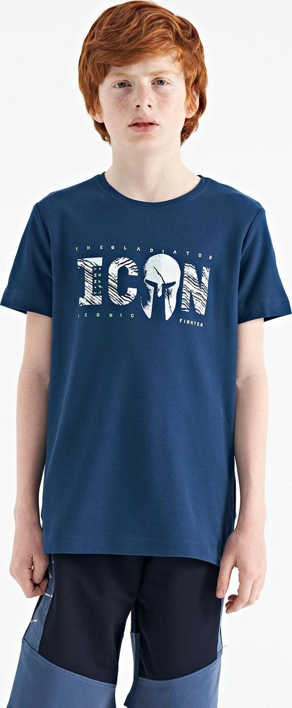 İndigo Ön Yazı Nakışlı O Yaka Standart Kalıp Erkek  Çocuk T-Shirt - 11118 - Image 1
