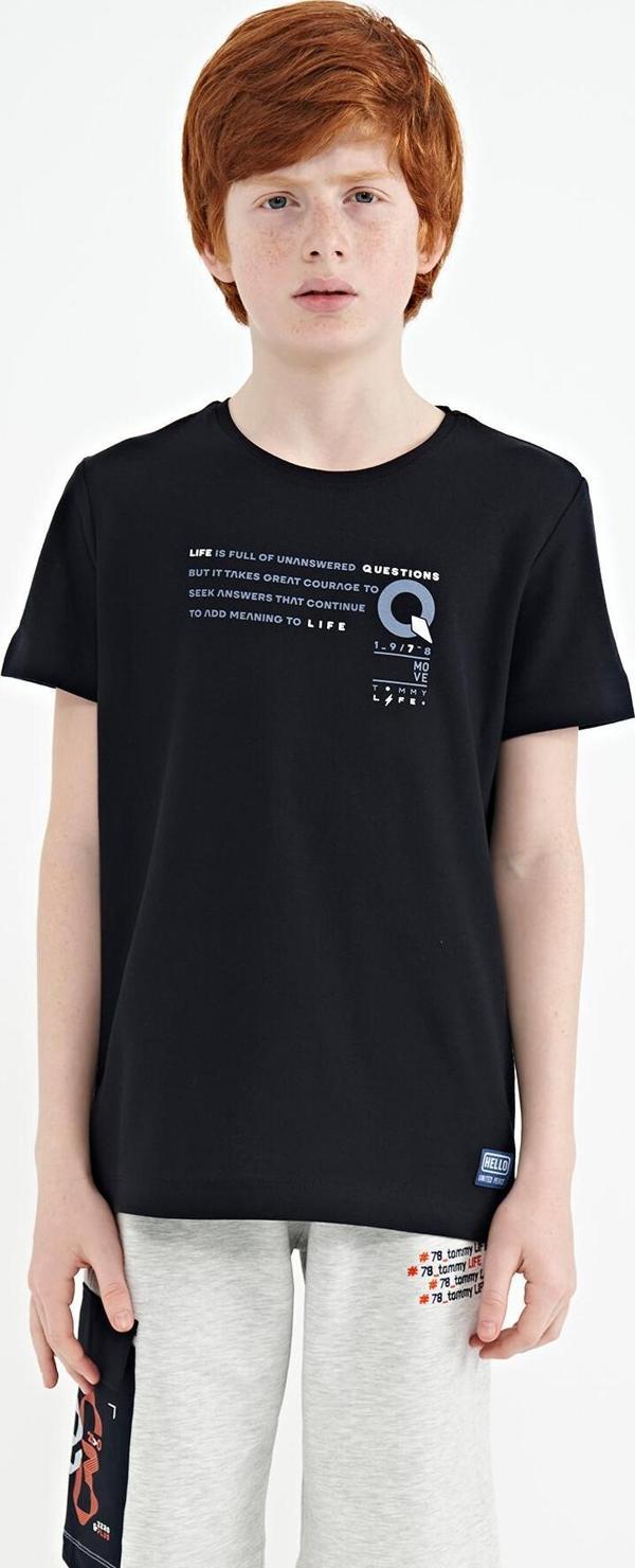 Lacivert Baskı Detaylı O Yaka Standart Kalıp Erkek Çocuk T-Shirt - 11145 - Image 1