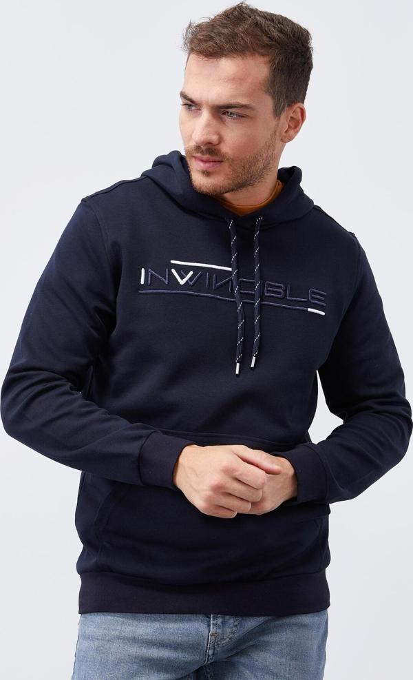 Lacivert Kanguru Cep Standart Kalıp Kapüşonlu Erkek Sweatshirt - 87883 - Image 1