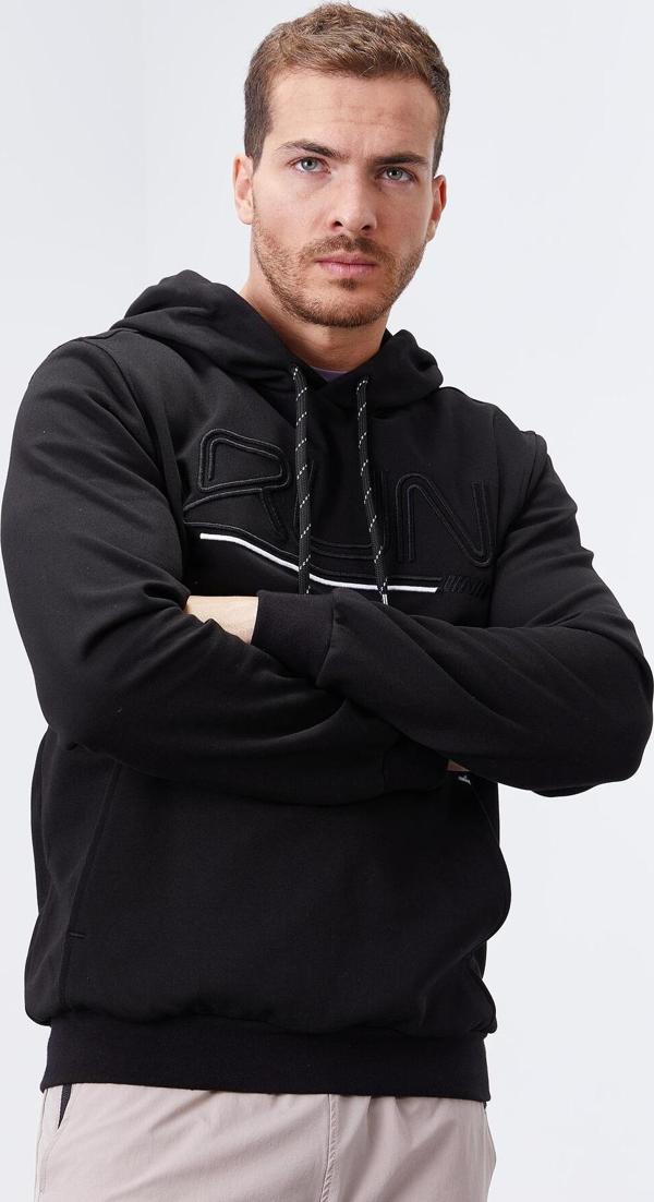 Siyah Yazı Nakışlı Standart Kalıp Kapüşonlu Erkek Sweatshirt - 87887 - Image 1