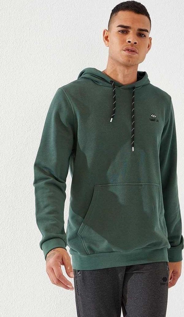 Yeşil Kanguru Cep Standart Kalıp Kapüşonlu Erkek Sweatshirt - 87872 - Image 1