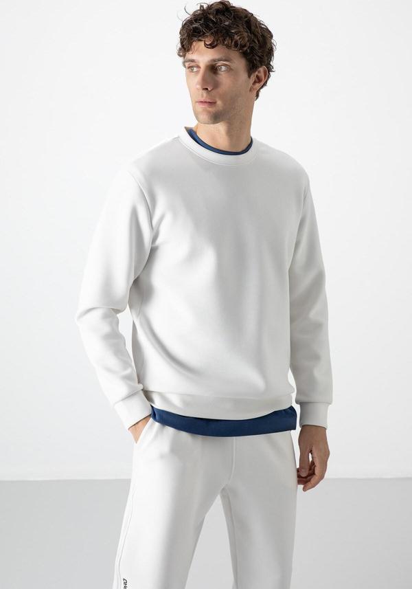 Ekru Basic O Yaka Rahat Form Erkek Sweatshirt - 88053 - Image 1
