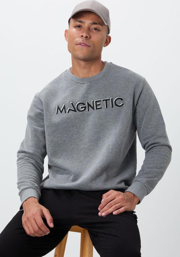 Gri Melanj Yazı Nakışlı O Yaka Rahat Form İçi Polarlı Erkek Sweatshirt - 88020 - Image 1