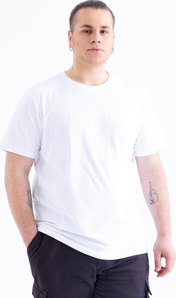 Beyaz Basic Kısa Kol O Yaka Büyük Beden Erkek T-Shirt - 88072 - Image 1