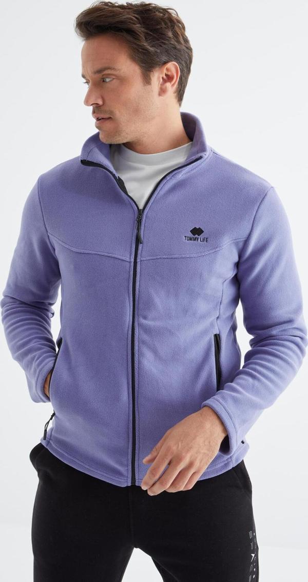 Açık Eflatun Fermuarlı Dik Yaka Standart Kalıp Erkek Polar Sweatshirt - 88134 - Image 1