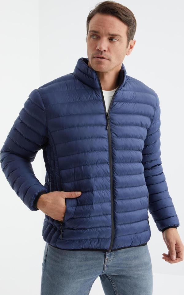 Lacivert Fermuarlı Standart Kalıp Soğuğa Dayanıklı Erkek Şişme Mont - 88166 - Image 1