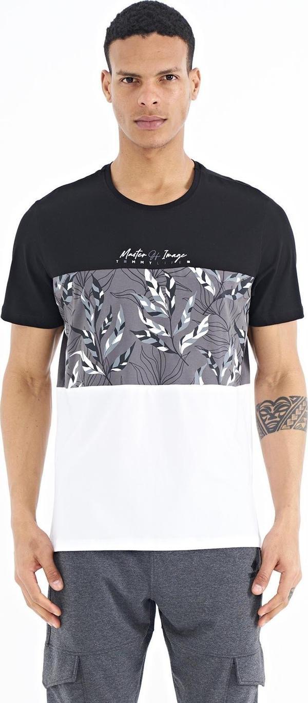 Siyah Renk Geçişli Baskı Detaylı O Yaka Standart Kalıp Erkek T-Shirt - 88177 - Image 1