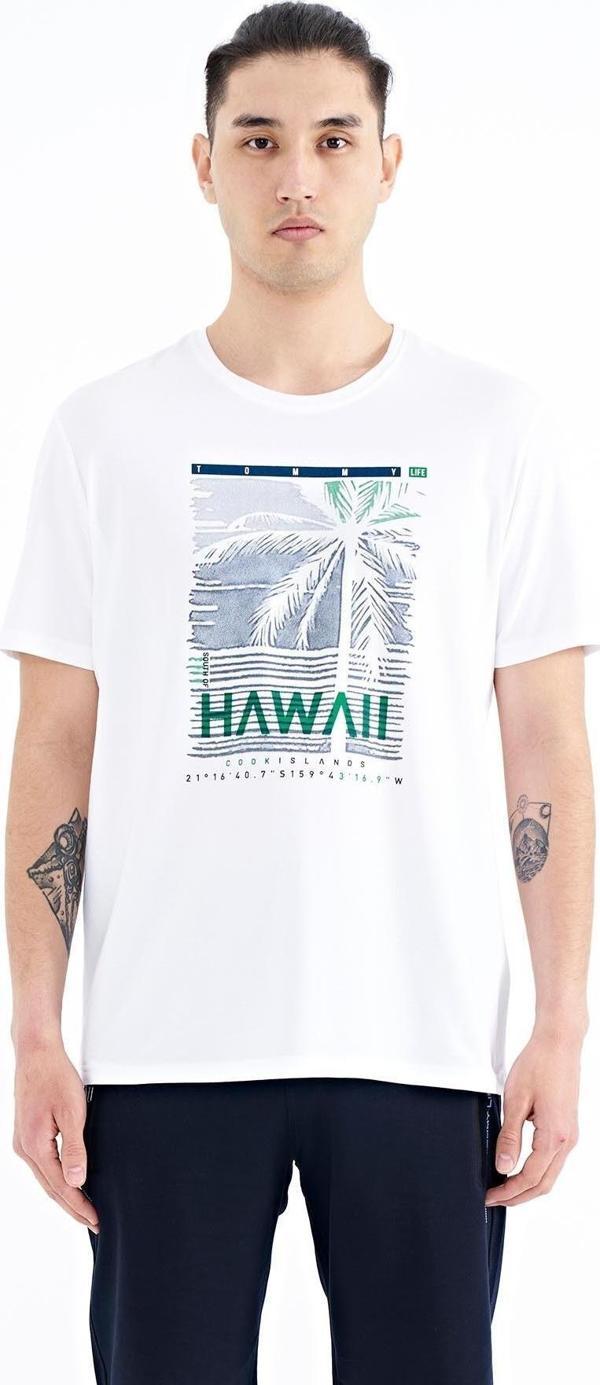 Beyaz Slogan Baskılı O Yaka Standart Kalıp Erkek T-shirt - 88190 - Image 1