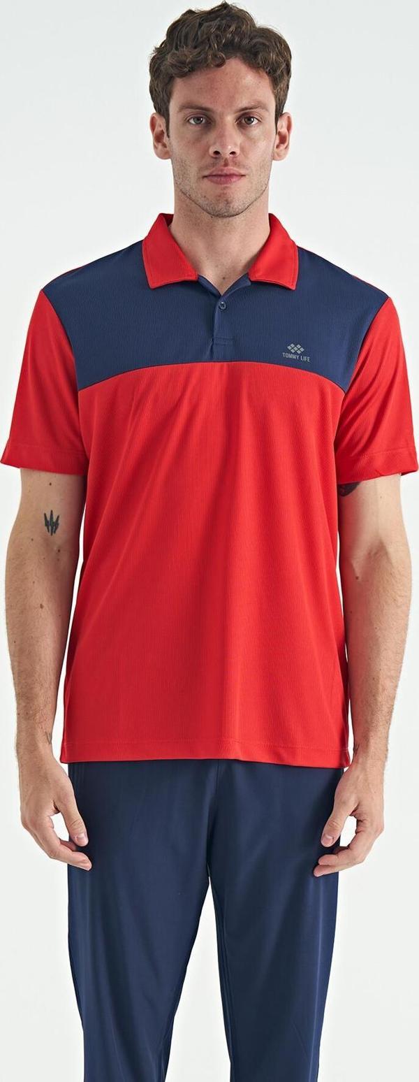 Kırmızı Garni Detaylı Polo Yaka Standart Kalıp Aktif Spor Erkek T-Shirt - 88251 - Image 1