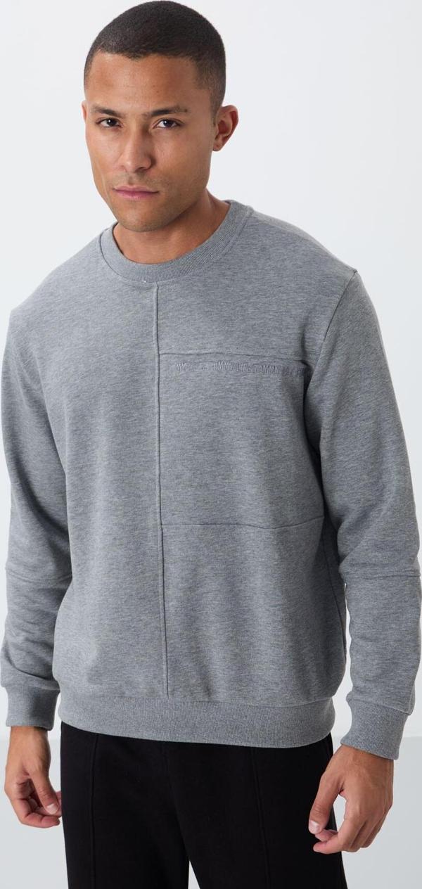 Gri Melanj Kompakt Pamuklu Kalın Pürüzsüz Dokulu O Yaka Standart Fit Erkek Sweatshirt -88405 - Image 1
