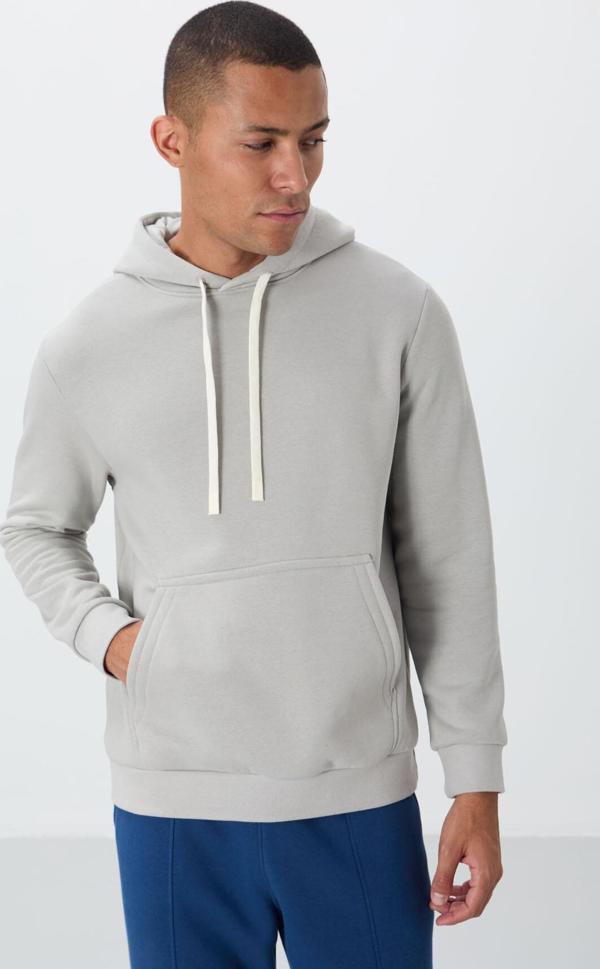 Taş Pamuklu Kalın İçi Tüylü Yumuşak Dokulu Comfort Fit Nakışlı Erkek Sweatshirt - 88419 - Image 1