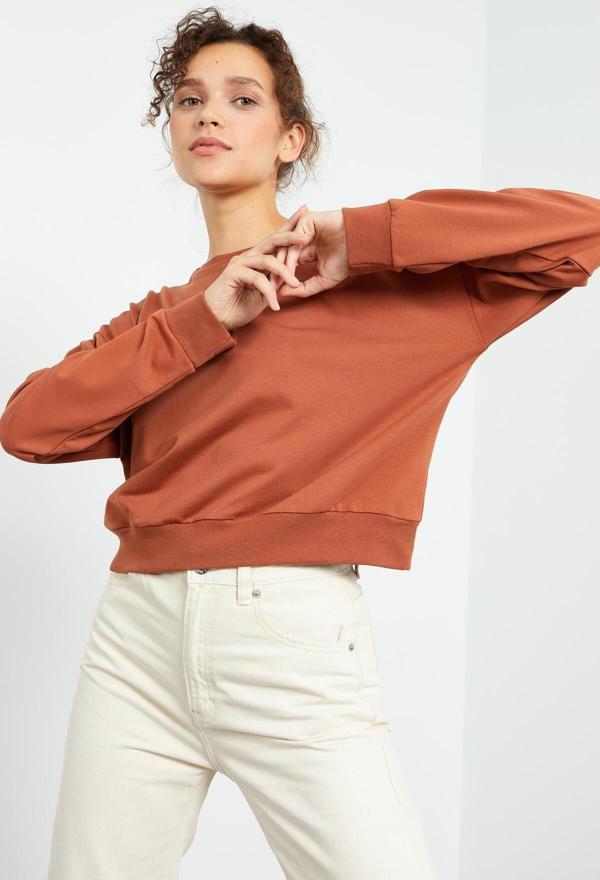 Tarçın Basic Rahat Form O Yaka Kadın Sweatshirt - 97114 - Image 1