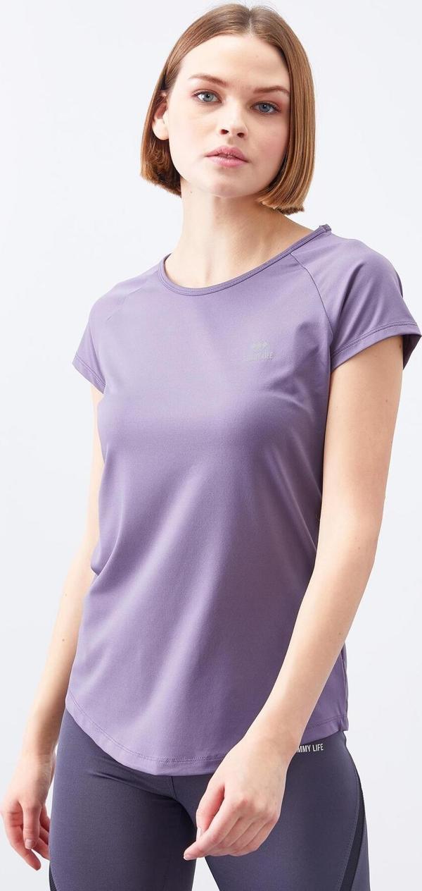 Eflatun Sırt Pencereli Kısa Kol Standart Kalıp O Yaka Kadın T-Shirt - 97101 - Image 1