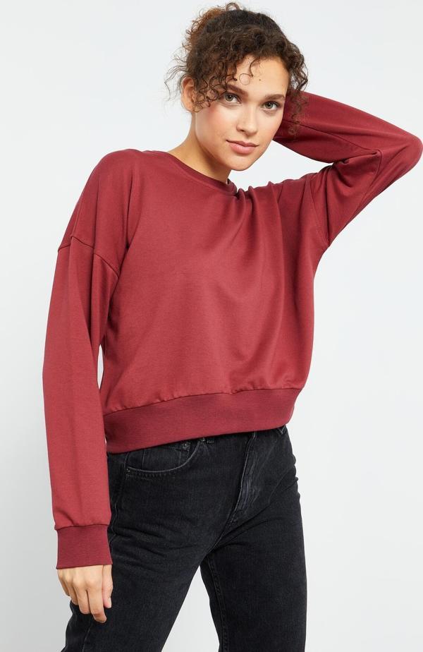 Bordo Basic Rahat Form O Yaka Kadın Sweatshirt - 97114 - Image 1