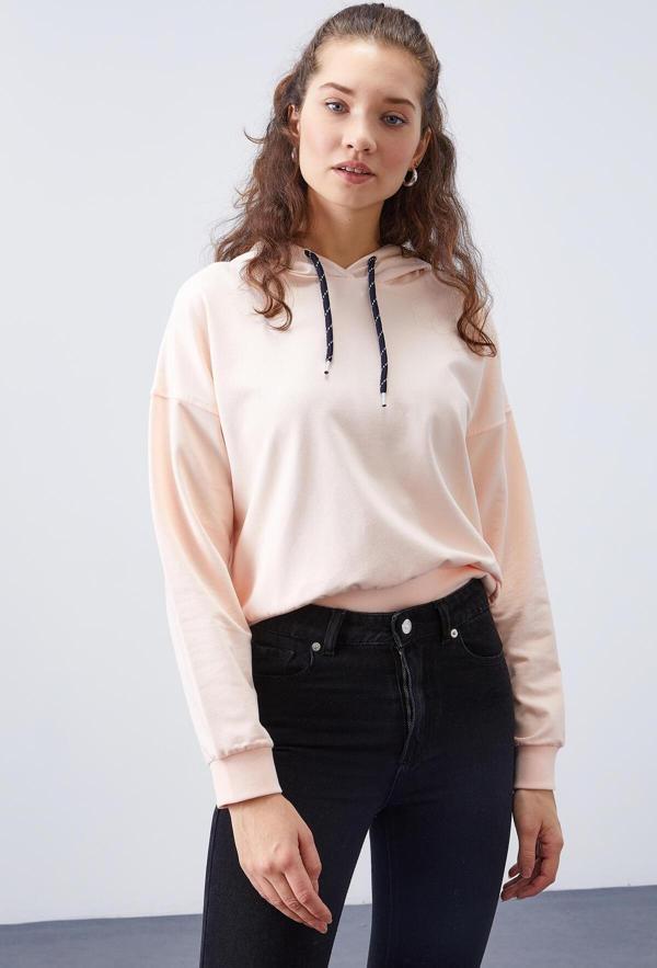 Somon Uzun Kol Rahat Form Kapüşonlu Kadın Sweatshirt - 97115 - Image 1