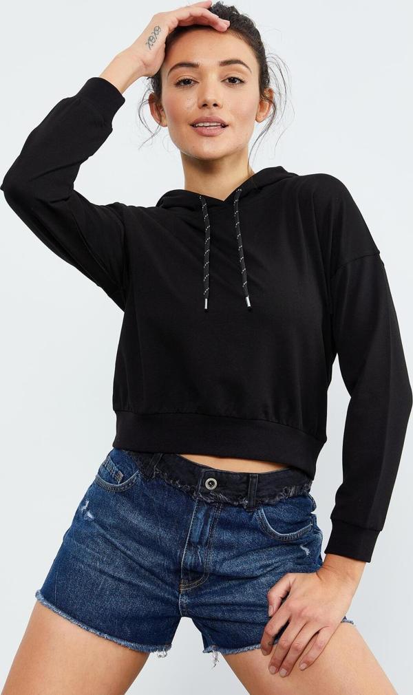 Siyah Uzun Kol Rahat Form Kapüşonlu Kadın Sweatshirt - 97115 - Image 1