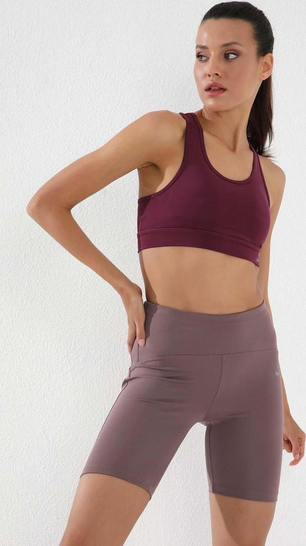 Gül Kurusu Yüksek Bel Toparlayıcı Kısa Biker Kadın Tayt - 91007 - Image 1