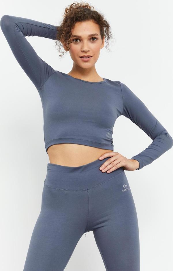 Petrol Uzun Kollu Dar Kalıp  O Yaka Kadın Crop Top T-Shirt - 97150 - Image 1