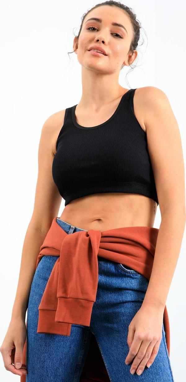 Lacivert Basic Sıfır Kol Dar Kalıp U Yaka Kadın Crop Top Atlet - 97160 - Image 1