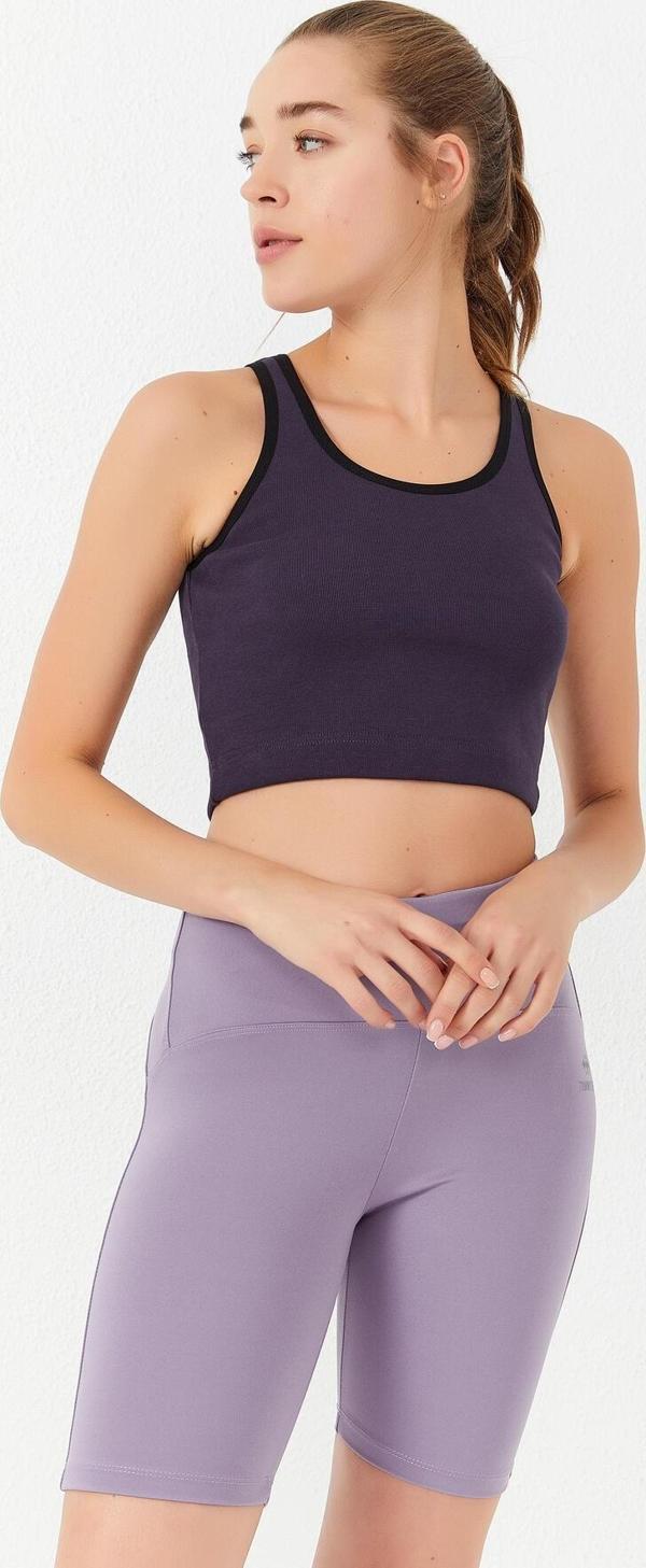 Mor Basic Sıfır Kol Dar Kalıp U Yaka Kadın Crop Top Atlet - 97162 - Image 1