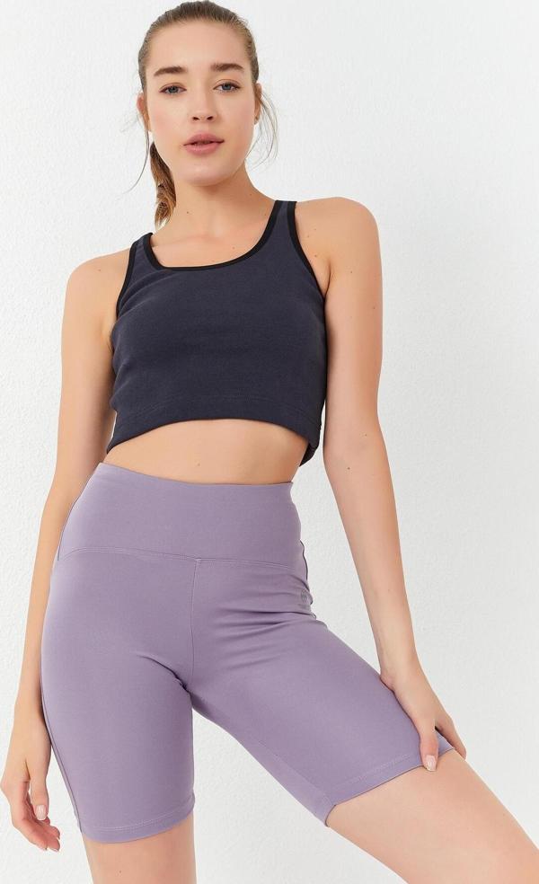 Antrasit Basic Sıfır Kol Dar Kalıp U Yaka Kadın Crop Top Atlet - 97162 - Image 1