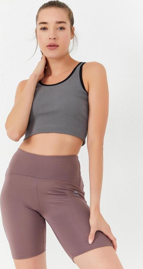 Çağla Basic Sıfır Kol Dar Kalıp U Yaka Kadın Crop Top Atlet - 97162 - Image 1