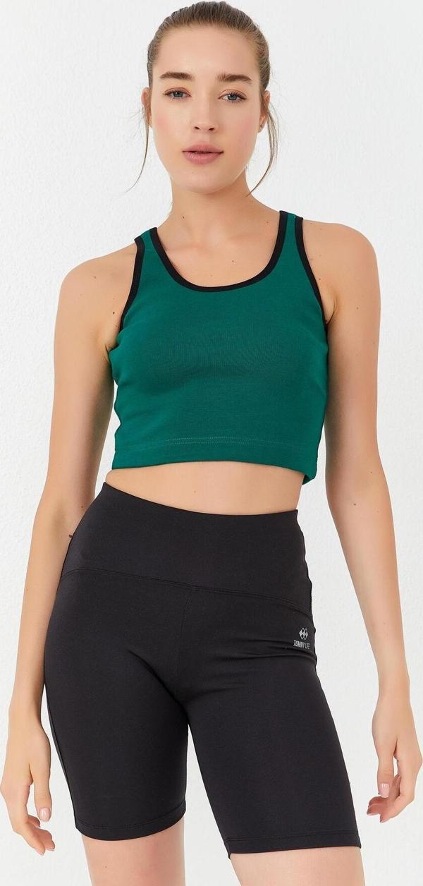 Yeşil Basic Sıfır Kol Dar Kalıp U Yaka Kadın Crop Top Atlet - 97162 - Image 1