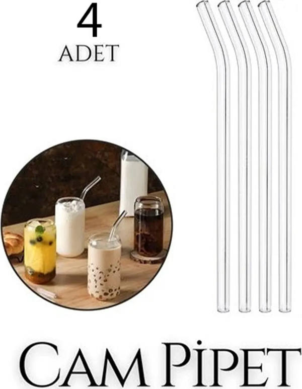 4 Adet Şeffaf Cam Pipet -eğimli Cam Pipet - Image 1