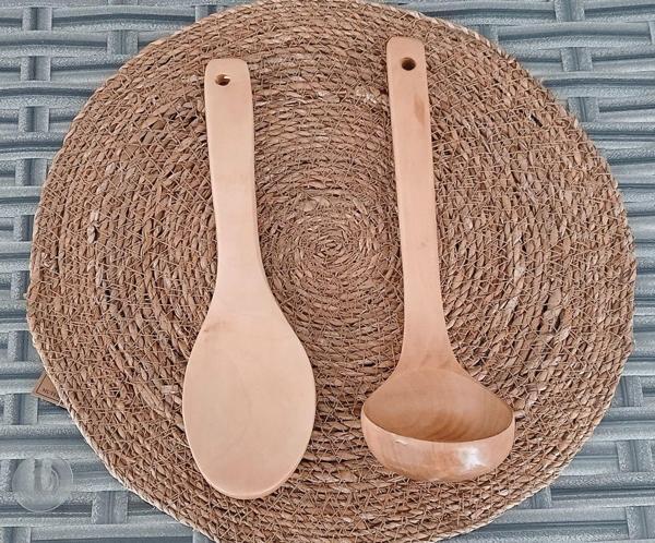 Doğal Bambu Ahşap Kepçe+Pilav Kaşığı 27cm Çorba Yemek Kepçesi ve Kaşığı - Image 1