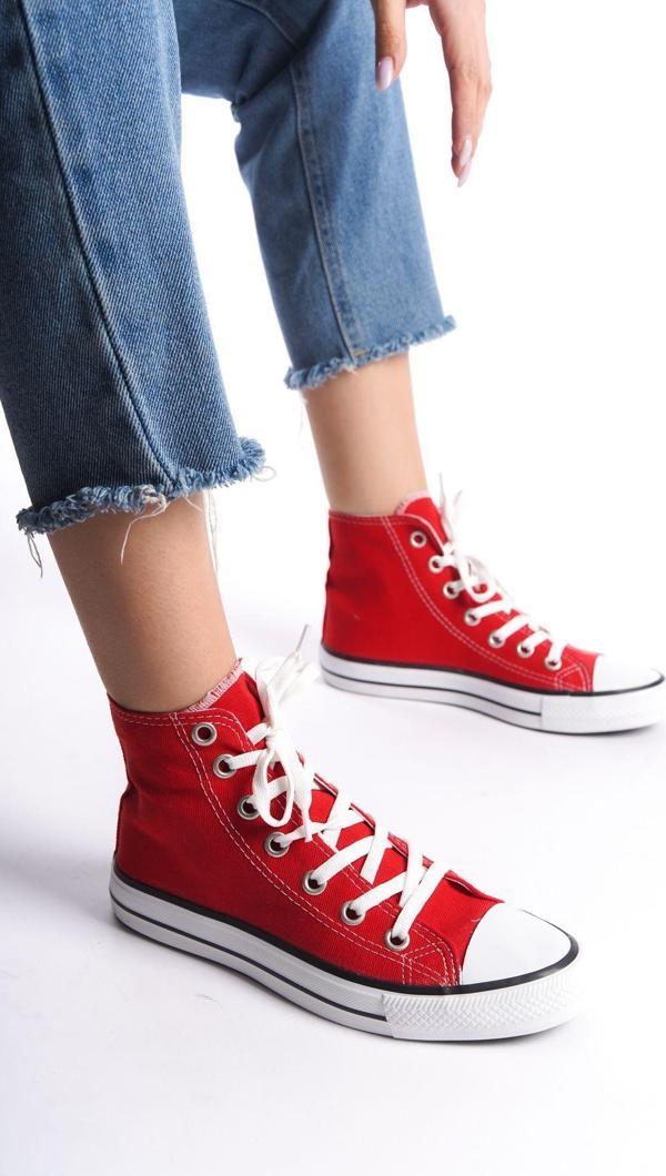 Eformoda Kırmızı Kadın Uzun Keten Spor Ayakkabı Günlük Sneakers Cnv6 39 - Image 1