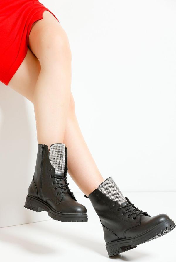 Eformoda Siyah Cilt Kadın Taşlı Bot P320 37 - Image 1
