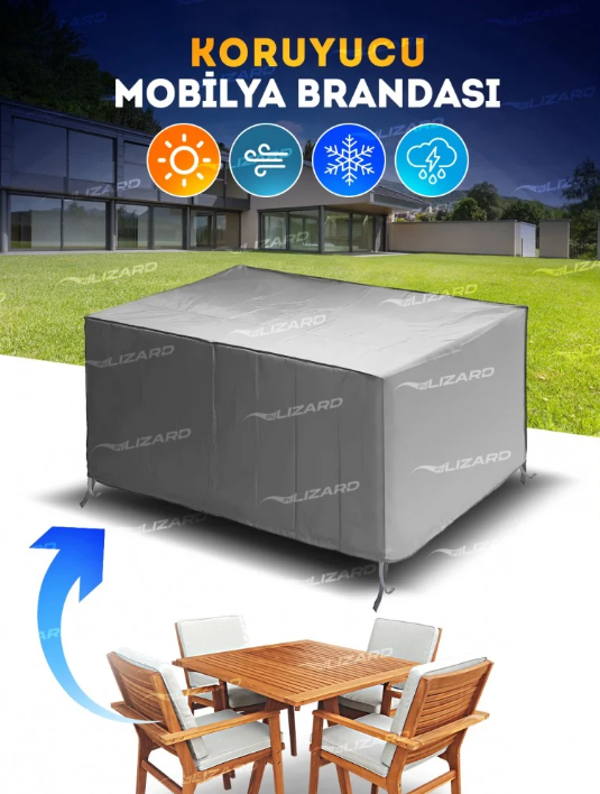 Bahçe Mobilya Koruma Masa Sandalye Kılıf Örtüsü Gri 160x100x75cm Su Geçirmez - Image 1