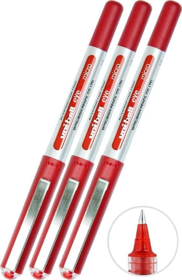 Kırmızı Pilot Kalem 3 Adet Uniball Eye Mikro 0.5 mm Roller Pilot Kalem Ub-150 Roller Uçlu Likit Mürekkepli Pilot Kalem - Image 1