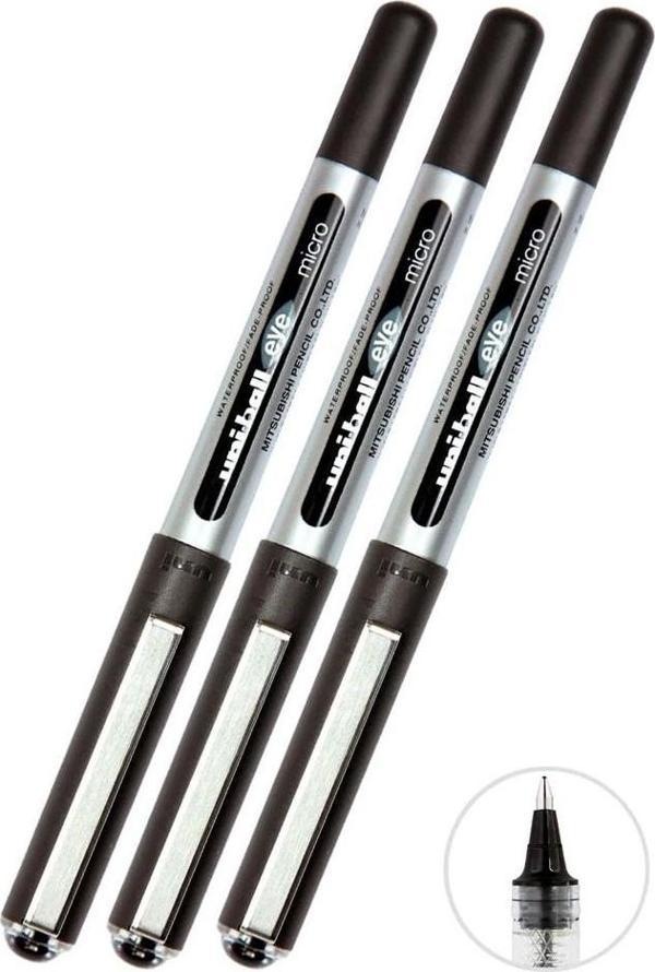 Siyah Pilot Kalem 3 Adet Uniball Eye Mikro 0.5 mm Roller Pilot Kalem Ub-150 Roller Uçlu Likit Mürekkepli Pilot Kalem - Image 1