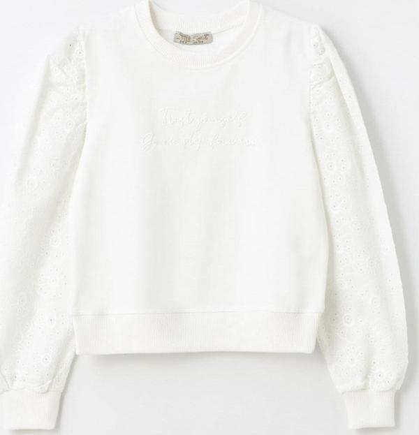 Kız Çocuk Kolu Dantel Detaylı Sweatshirt - Image 1
