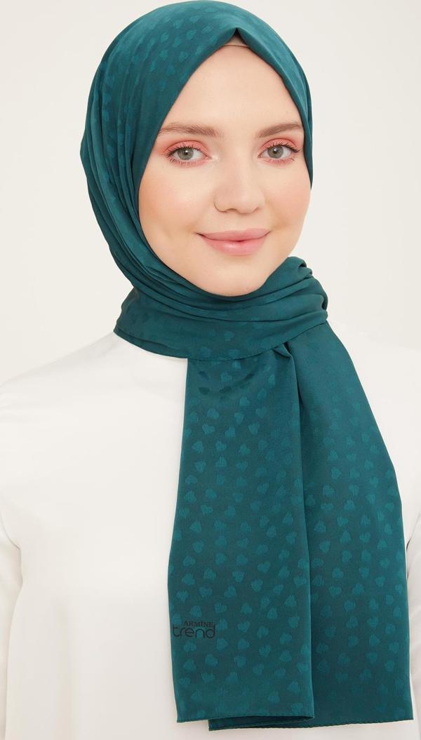 Armine Abiyelik Kalp Detaylı Şal Petrol Yeşili - Image 1