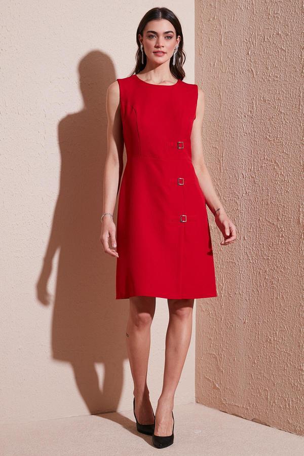 Lela Standart Fit Kemerli Bisiklet Yaka Mini Bayan Elbise 611EL1964 KIRMIZI - Image 1