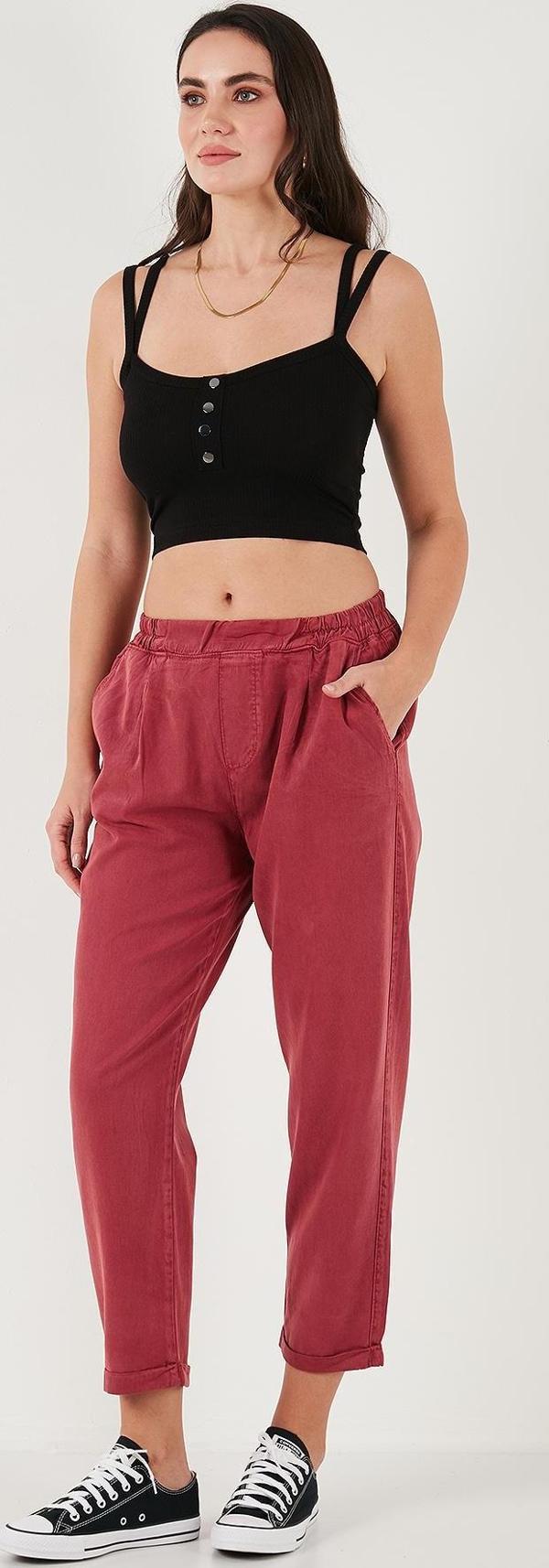 Lela Slim Fit Normal Bel Boru Paça Bayan Pantolon 668YP5372 BORDO - Image 1