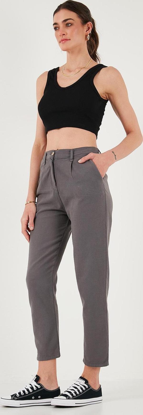 Lela Pamuklu Slim Fit Normal Bel Düz Paça Bayan Pantolon 668Y5121 ANTRASİT - Image 1