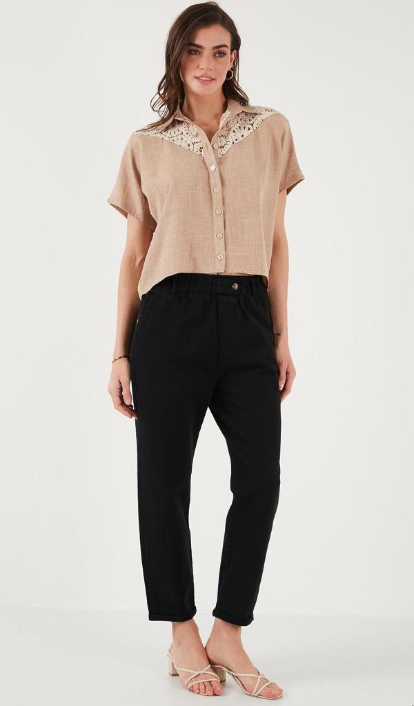 Lela Pamuklu Standart Fit Yüksel Bel Düz Paça Bayan Pantolon 668YP4924 SİYAH - Image 1