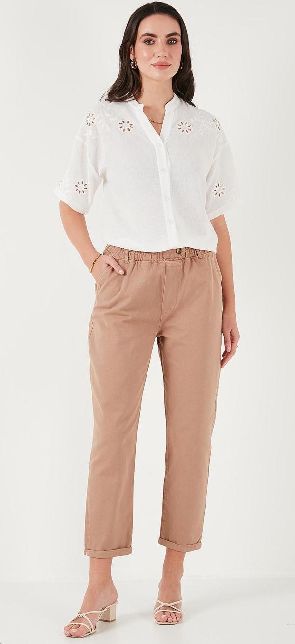 Lela Pamuklu Standart Fit Yüksel Bel Düz Paça Bayan Pantolon 668YP4924 CAMEL - Image 1